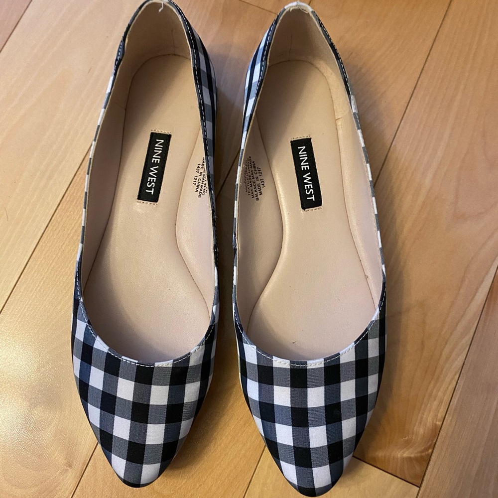 Nine West Black and White Gingham Flats